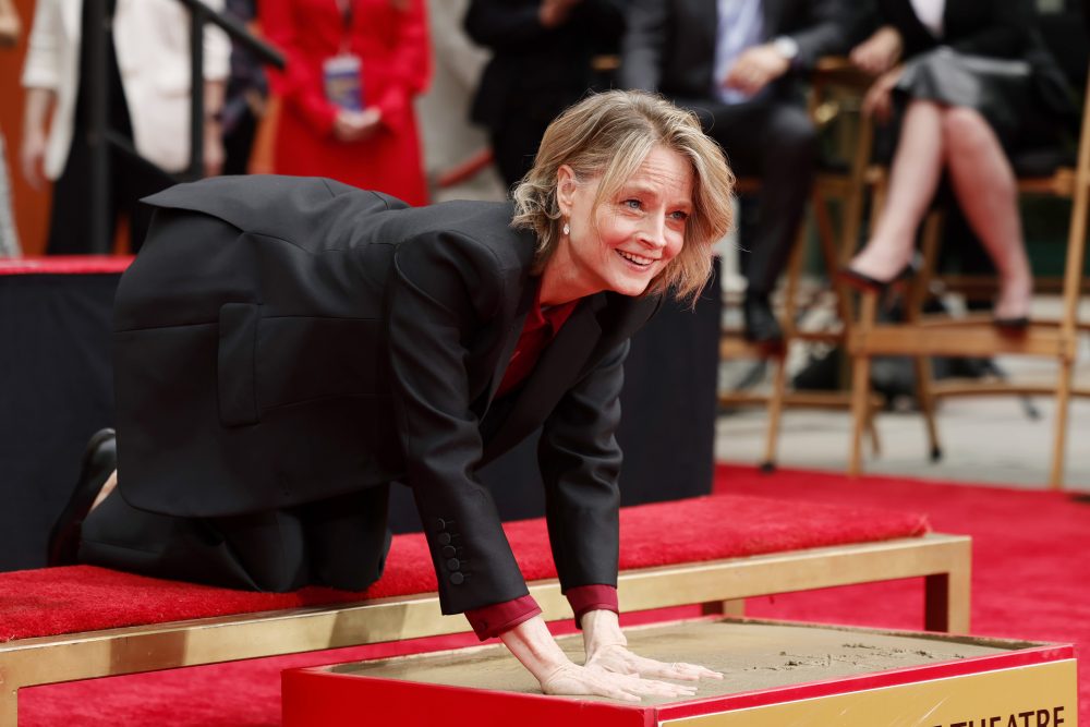 HOLLYWOOD, CALIFORNIA - APRIL 19: Jodie Foster is seen as TCM honors actress Jodi Foster with Hand and Footprint Ceremony at TCL Chinese Theatre on April 19, 2024 in Hollywood, California. (Photo by Emma McIntyre/Getty Images for TCM)