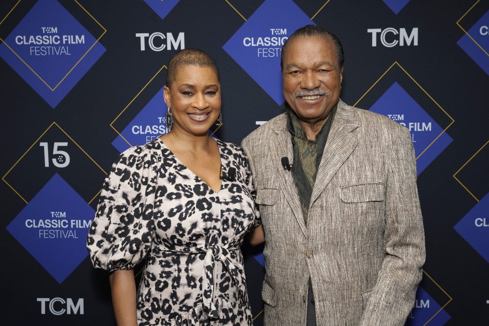 HOLLYWOOD, CALIFORNIA - APRIL 19: (L-R) Jacqueline Stewart and Billy Dee Williams attend Tribute Conversation - Billy Dee Williams during the 2024 TCM Classic Film Festival at TCL Chinese Theatre on April 19, 2024 in Hollywood, California. (Photo by Presley Ann/Getty Images for TCM)